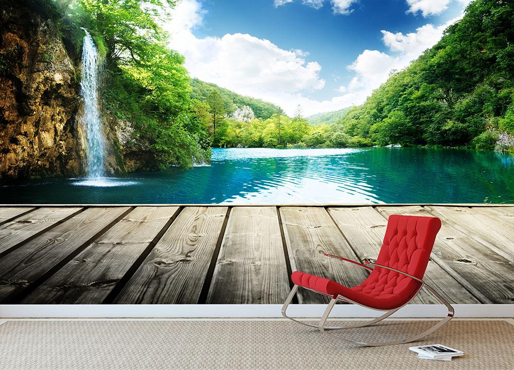 waterfall in deep forest of croatia Wall Mural Wallpaper - Canvas Art Rocks - 2