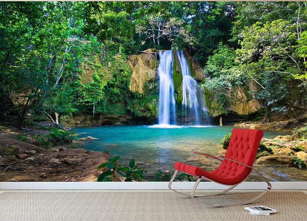 waterfall in deep green forest Wall Mural Wallpaper - Canvas Art Rocks - 2