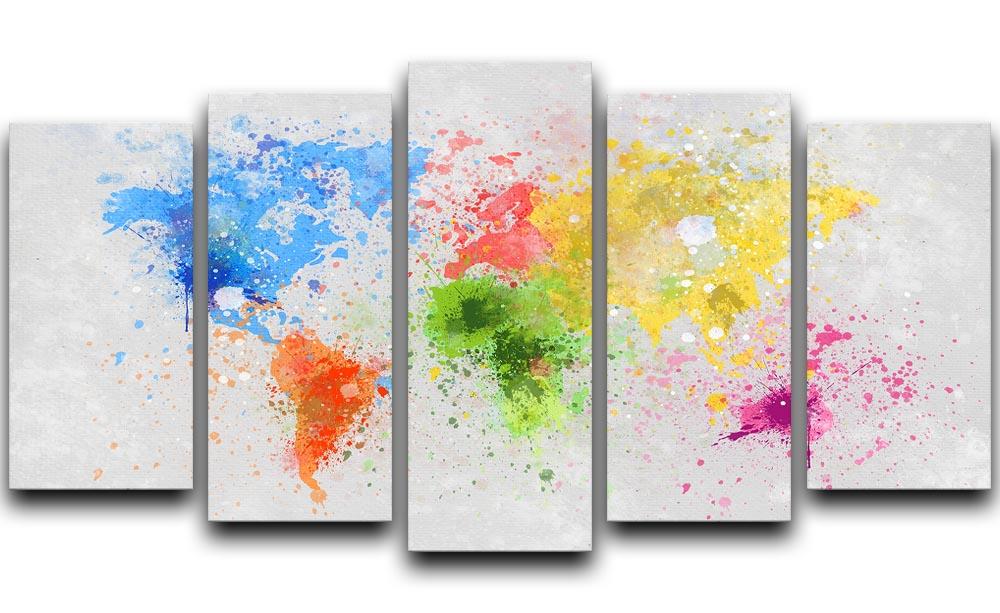 world map painting 5 Split Panel Canvas - Canvas Art Rocks - 1
