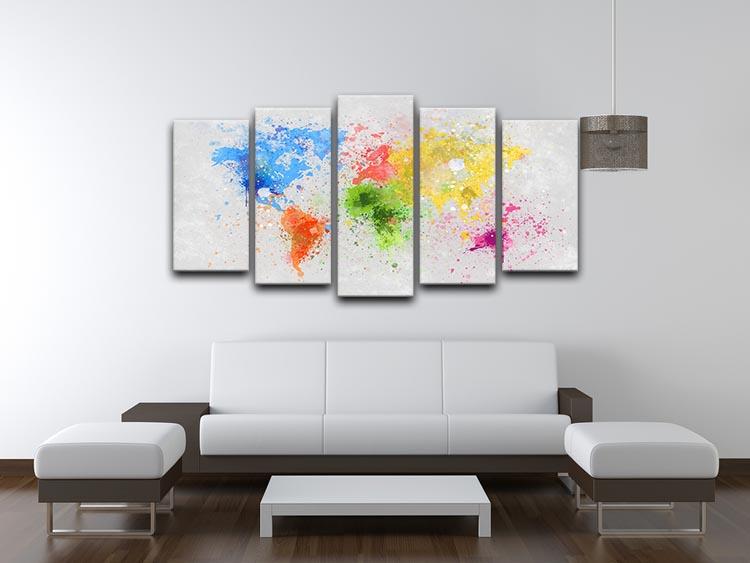 world map painting 5 Split Panel Canvas - Canvas Art Rocks - 3