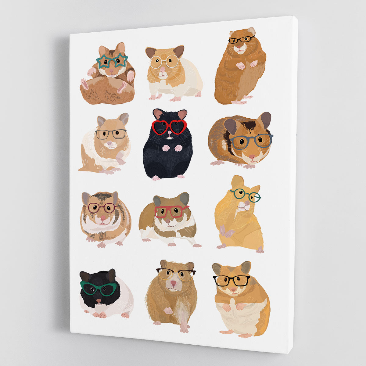 Hamsters in glasses animal canvas print for playful wall art