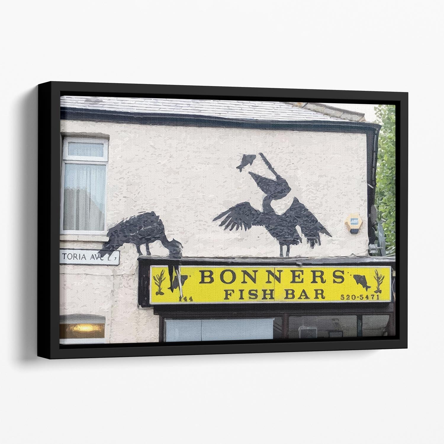 Banksy Bonners Fish Bar Floating Framed Canvas - Canvas Art Rocks - 1