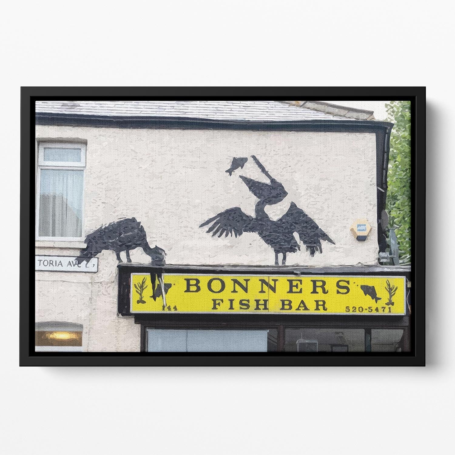 Banksy Bonners Fish Bar Floating Framed Canvas - Canvas Art Rocks - 2