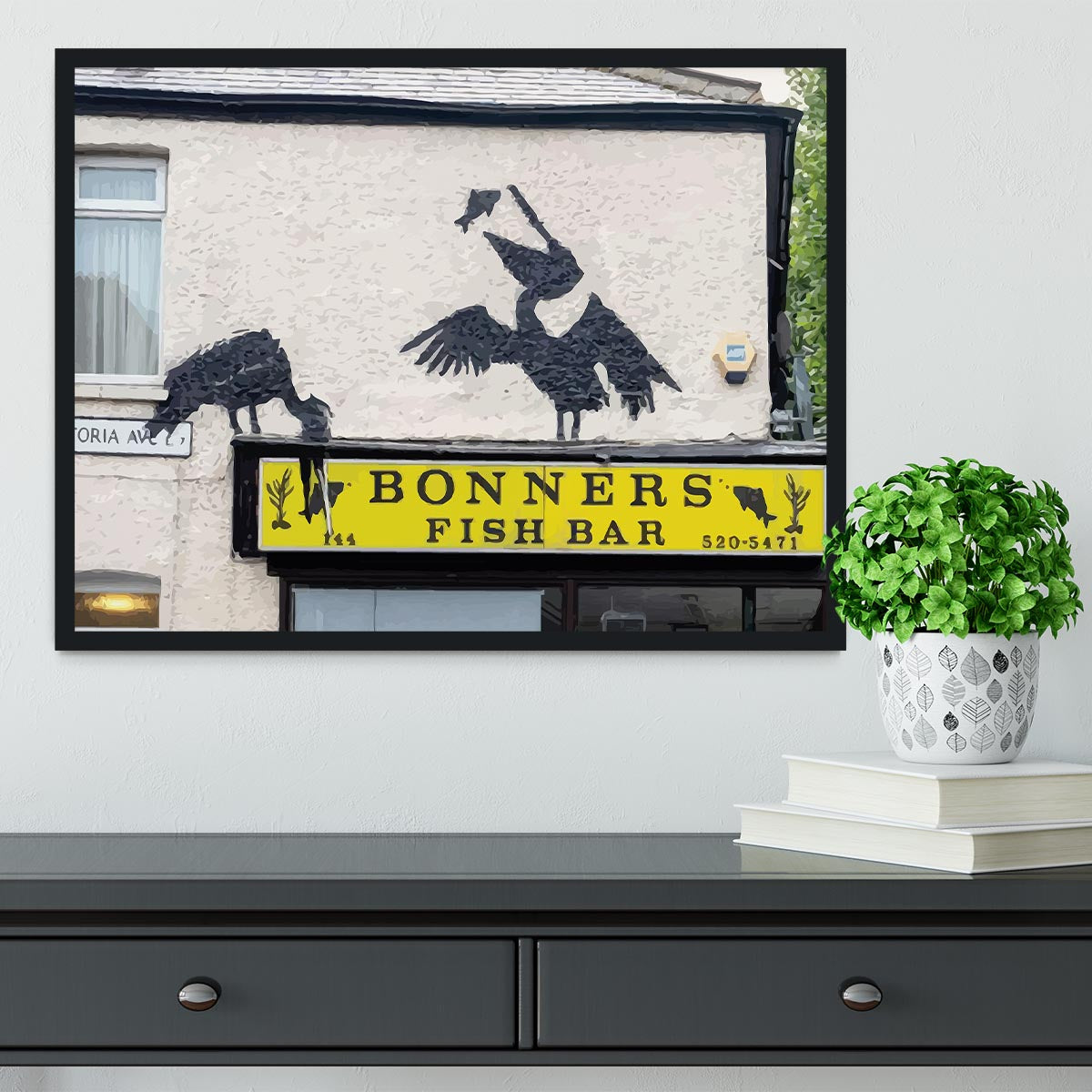 Banksy Bonners Fish Bar Framed Print - Canvas Art Rocks - 2