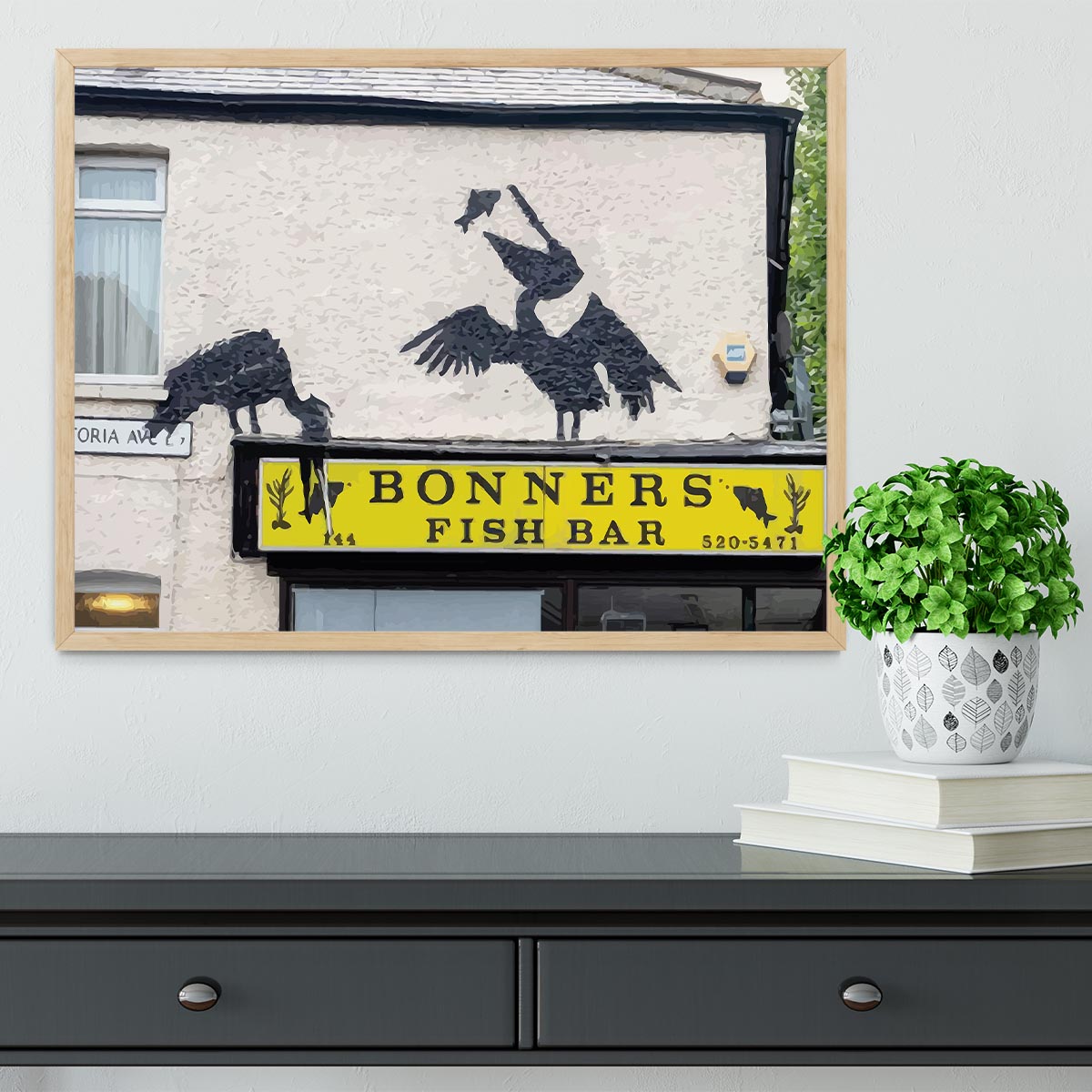 Banksy Bonners Fish Bar Framed Print - Canvas Art Rocks - 4