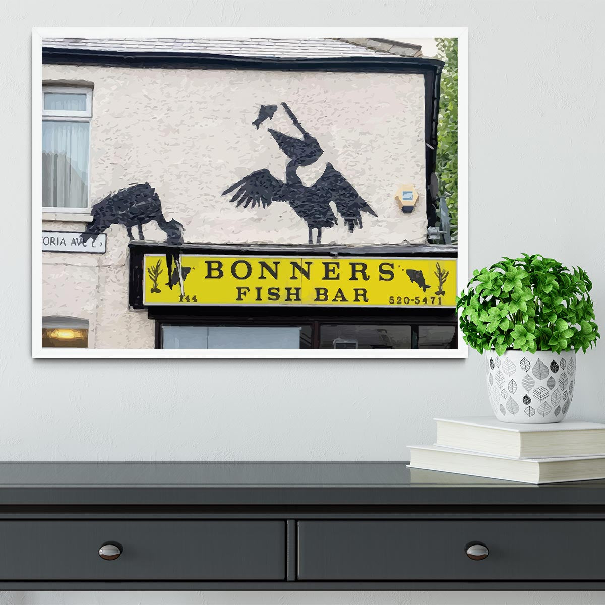 Banksy Bonners Fish Bar Framed Print - Canvas Art Rocks -6