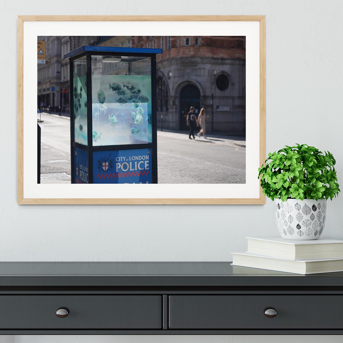 Banksy Fish Police Box Framed Print - Canvas Art Rocks - 3