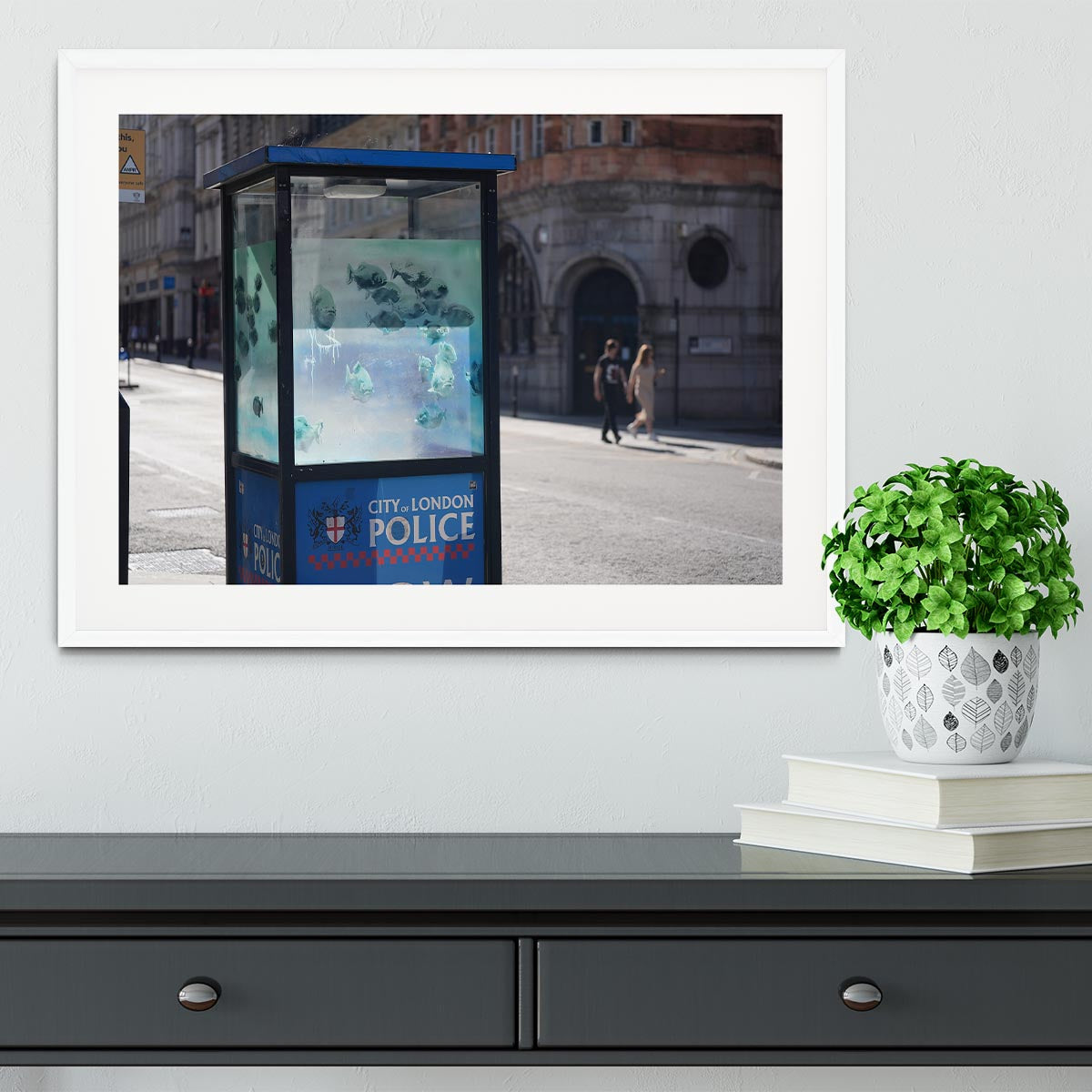 Banksy Fish Police Box Framed Print - Canvas Art Rocks - 5