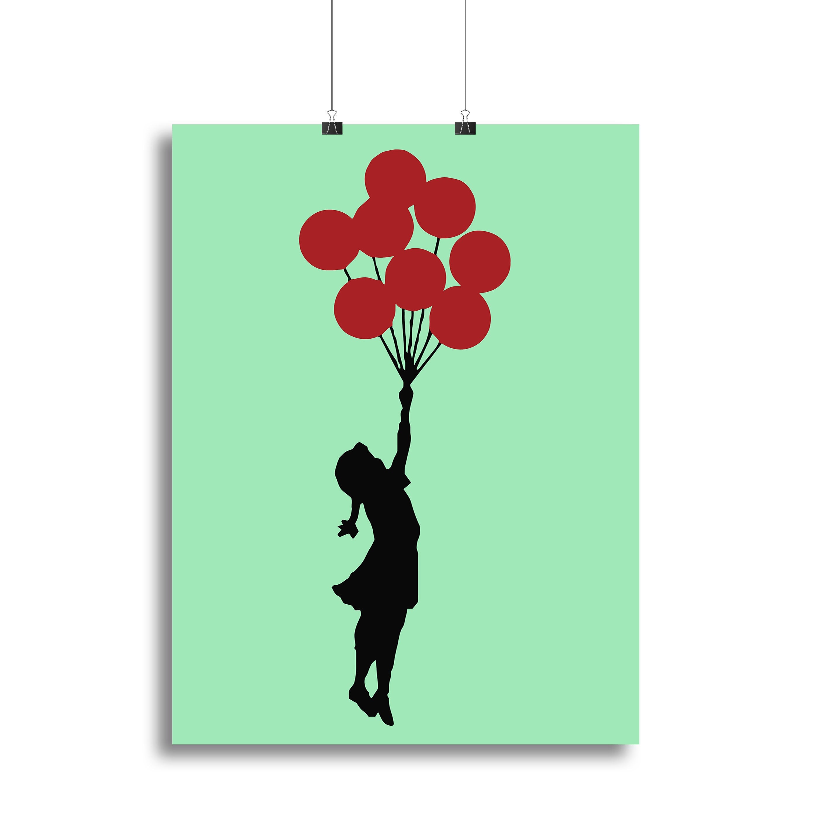 Banksy Flying Balloon Girl Green Poster - Unframed