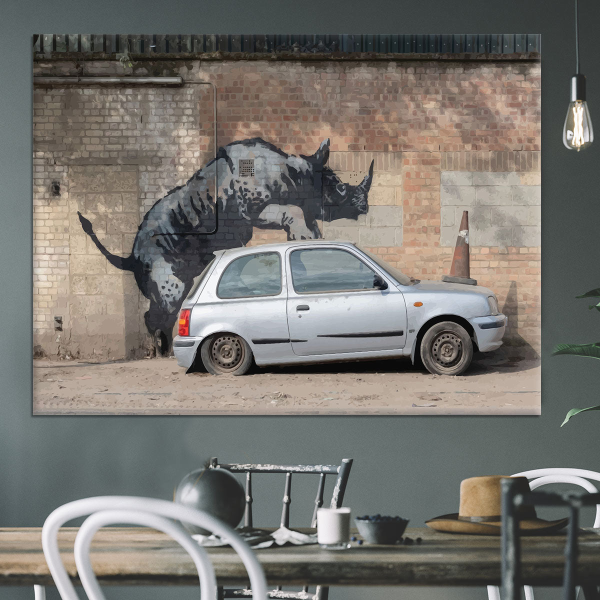 Banksy Rhino In Charlton Canvas Print or Poster - Canvas Art Rocks - 3