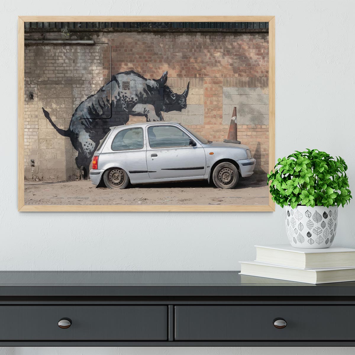 Banksy Rhino In Charlton Framed Print - Canvas Art Rocks - 4