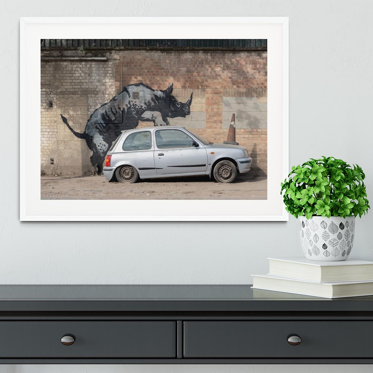 Banksy Rhino In Charlton Framed Print - Canvas Art Rocks - 5