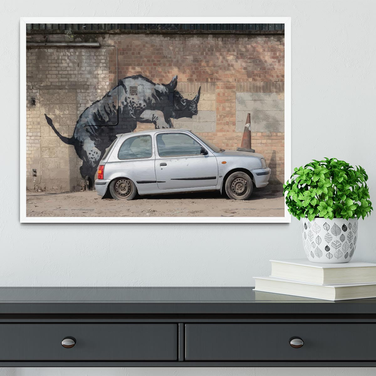 Banksy Rhino In Charlton Framed Print - Canvas Art Rocks -6