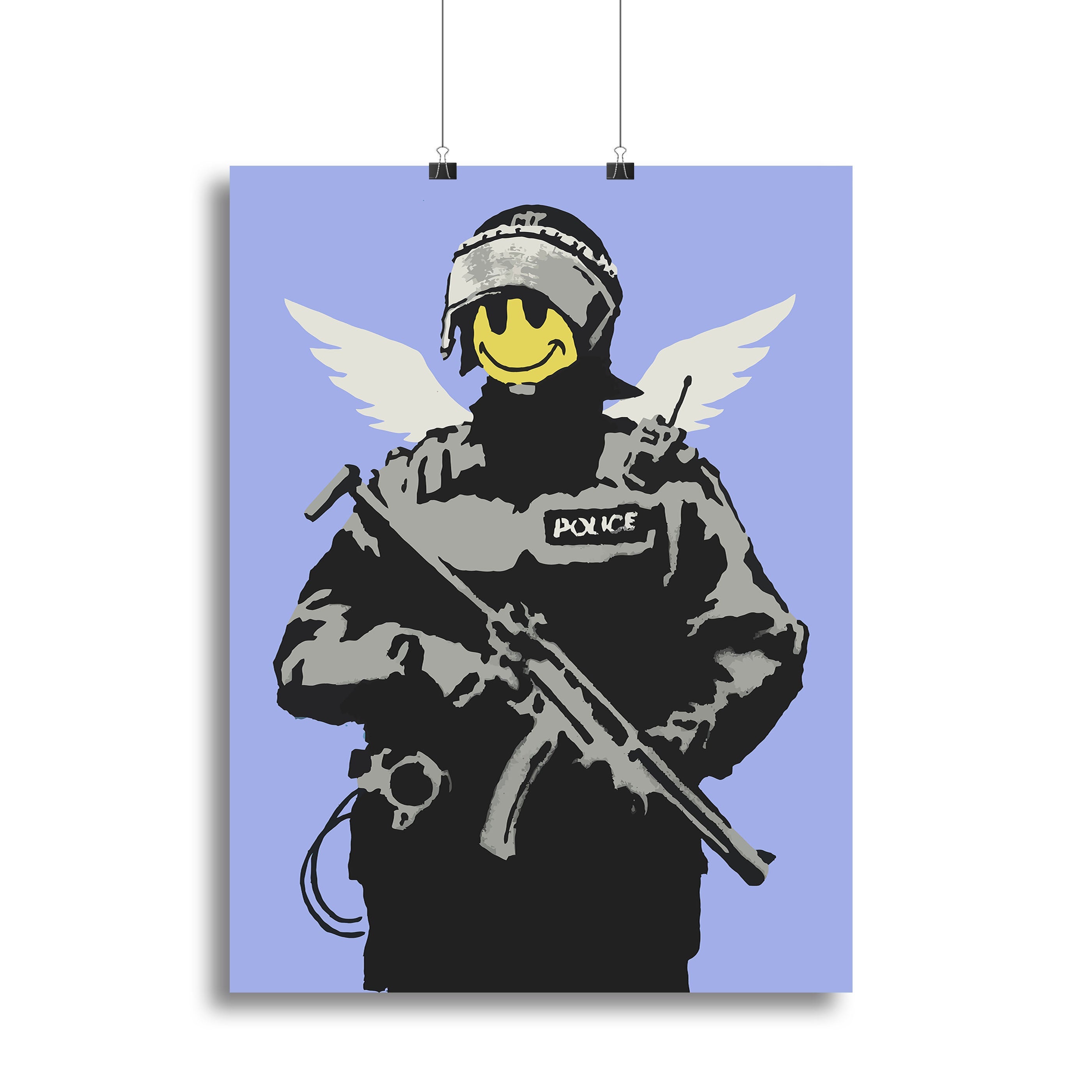 Banksy Smiley Angel Policeman Blue Poster - Unframed