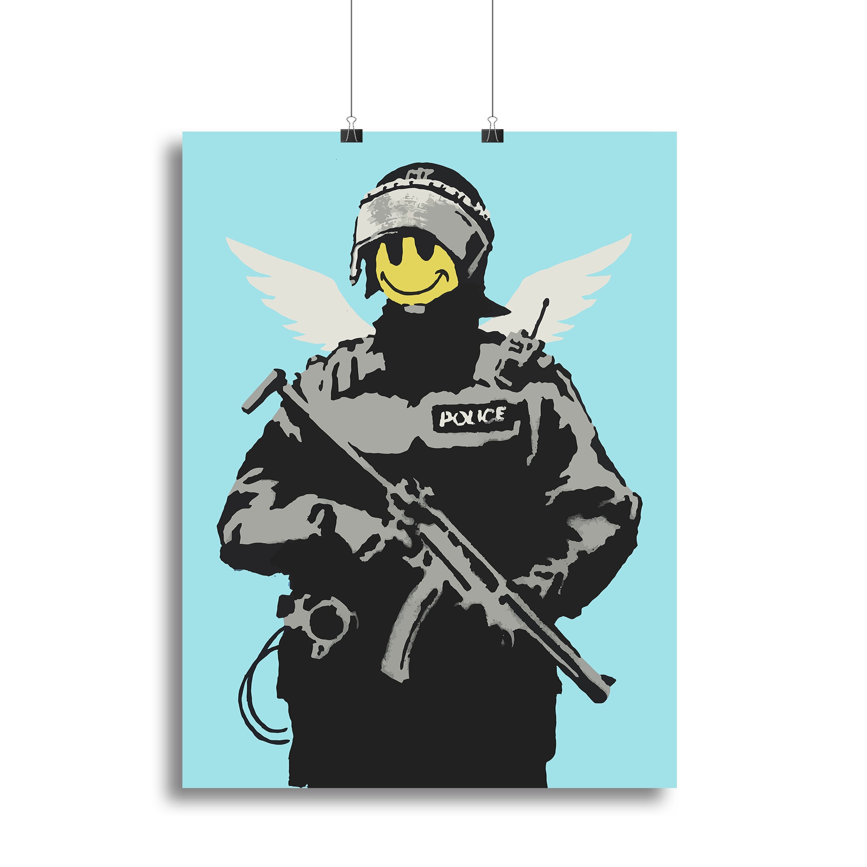 Banksy Smiley Angel Policeman Light Blue Poster - Unframed