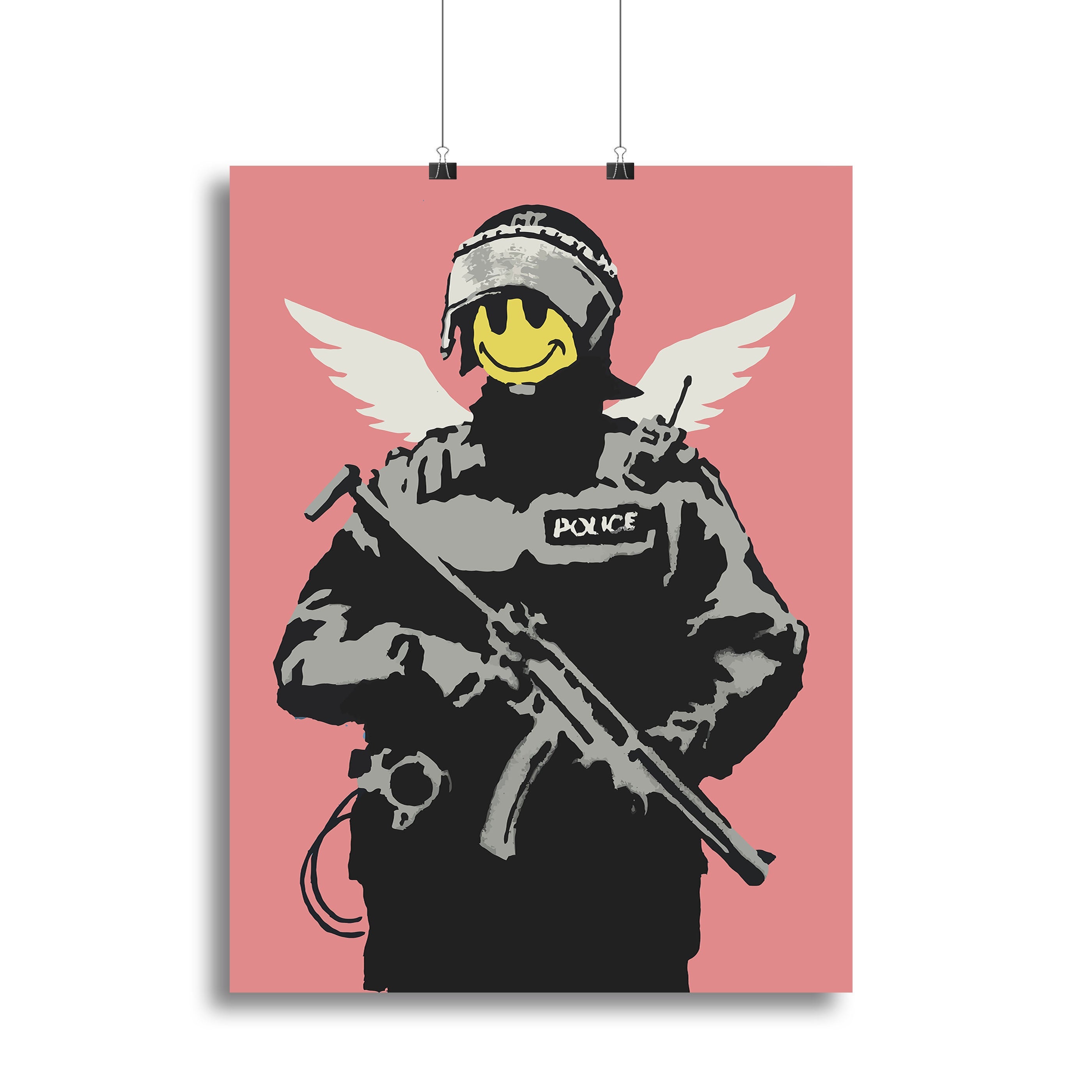 Banksy Smiley Angel Policeman Red Poster - Unframed