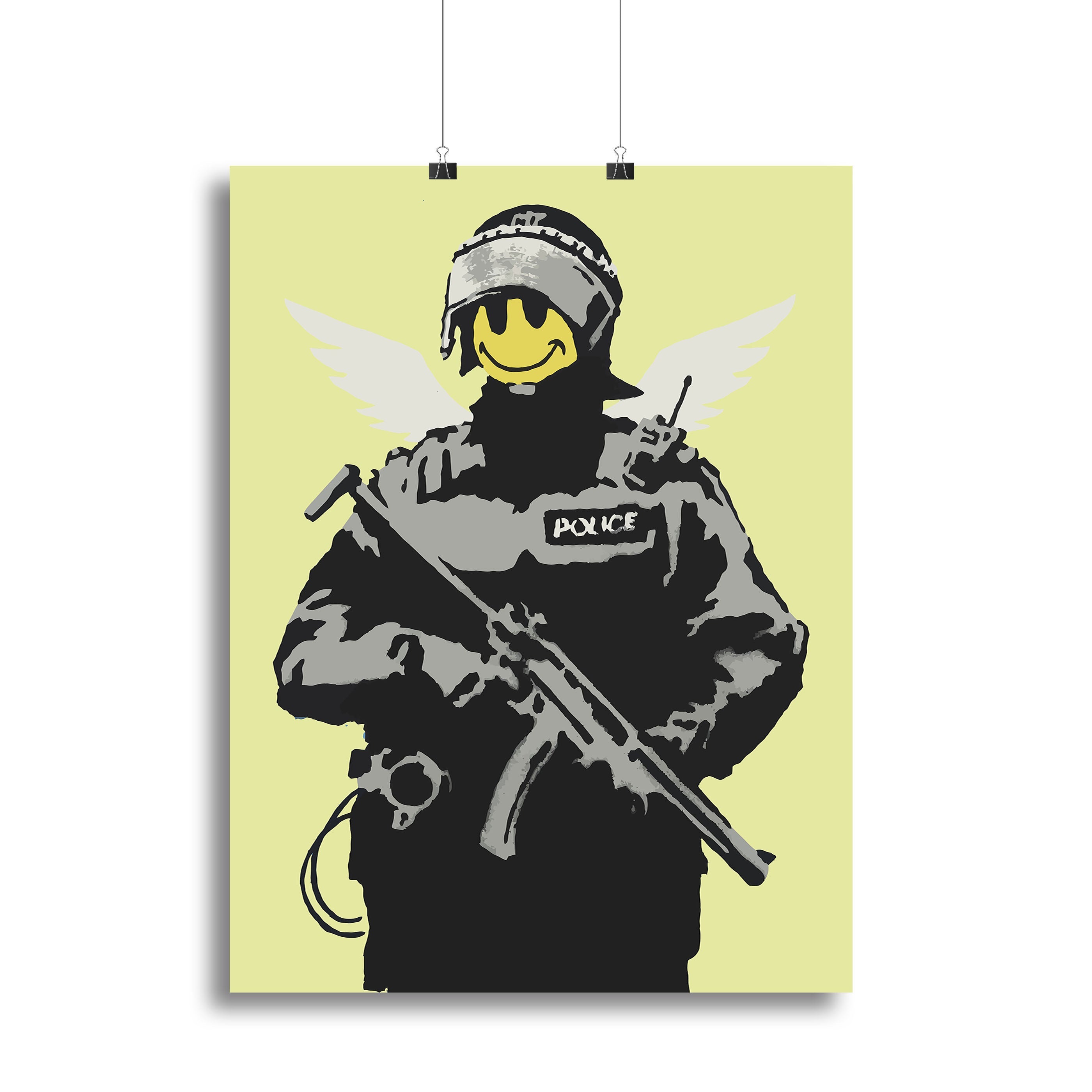 Banksy Smiley Angel Policeman Yellow Poster - Unframed