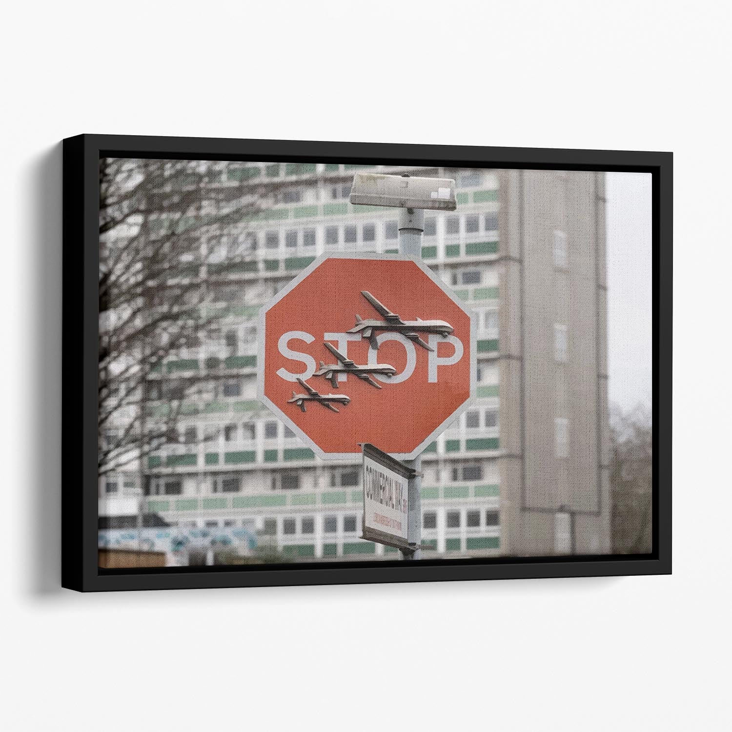 Banksy Stop Sign End War Floating Framed Canvas - Canvas Art Rocks - 1