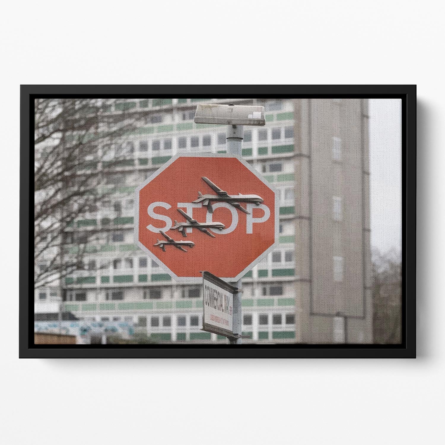 Banksy Stop Sign End War Floating Framed Canvas - Canvas Art Rocks - 2