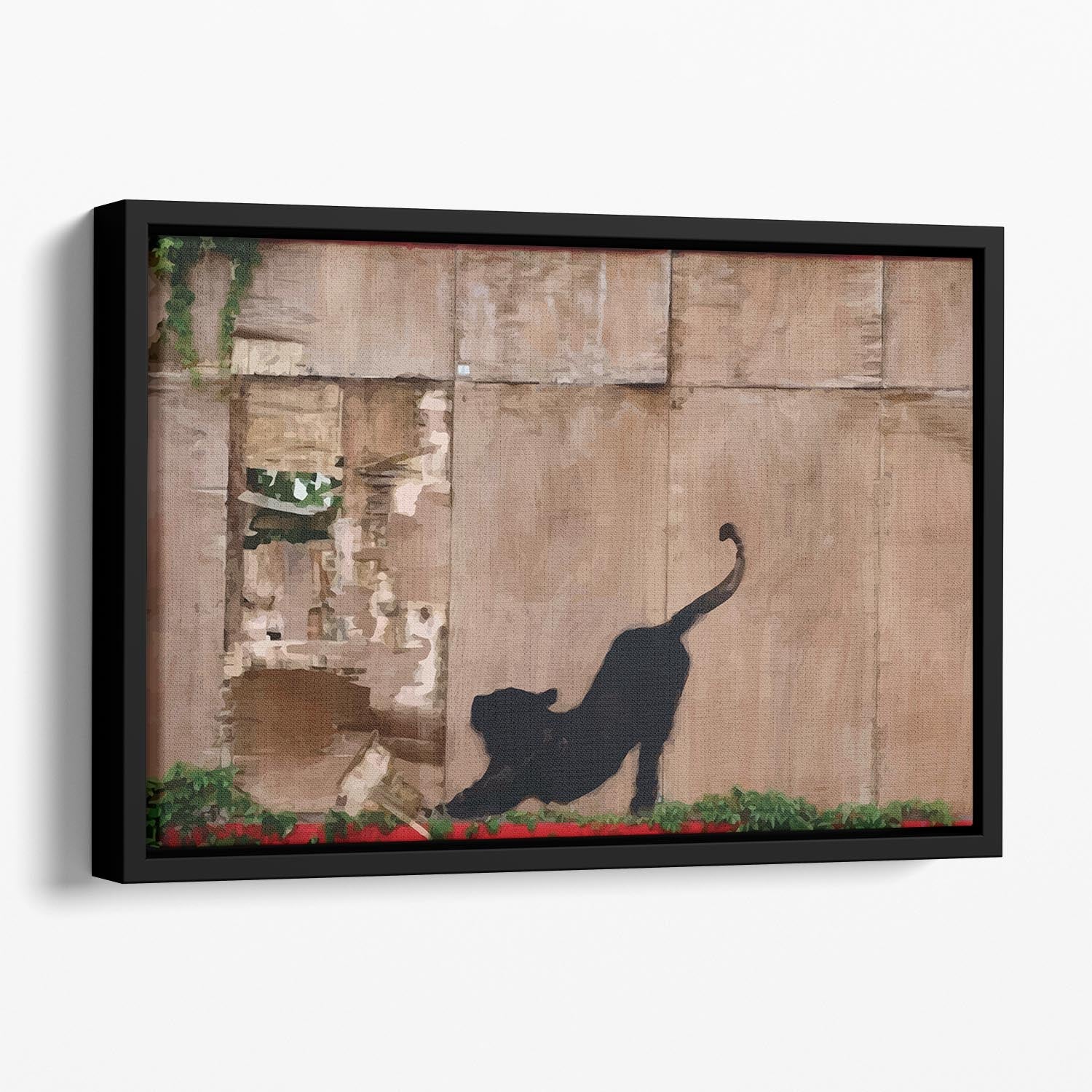 Banksy Stretching Cat Floating Framed Canvas - Canvas Art Rocks - 1