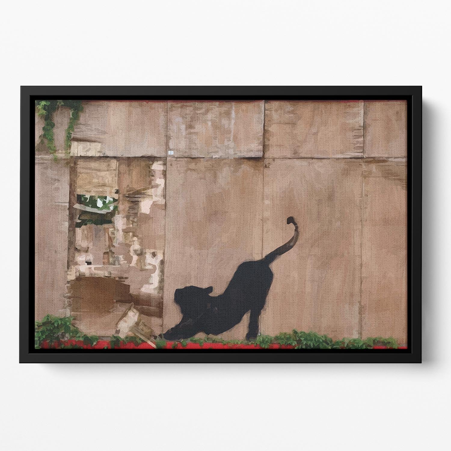 Banksy Stretching Cat Floating Framed Canvas - Canvas Art Rocks - 2