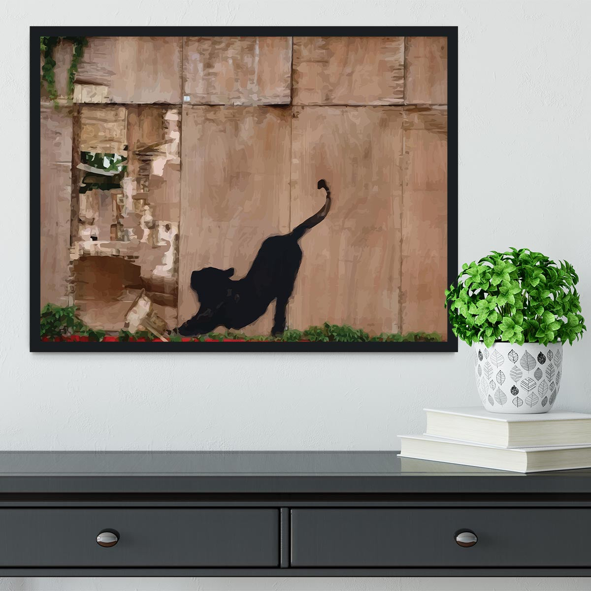 Banksy Stretching Cat Framed Print - Canvas Art Rocks - 2