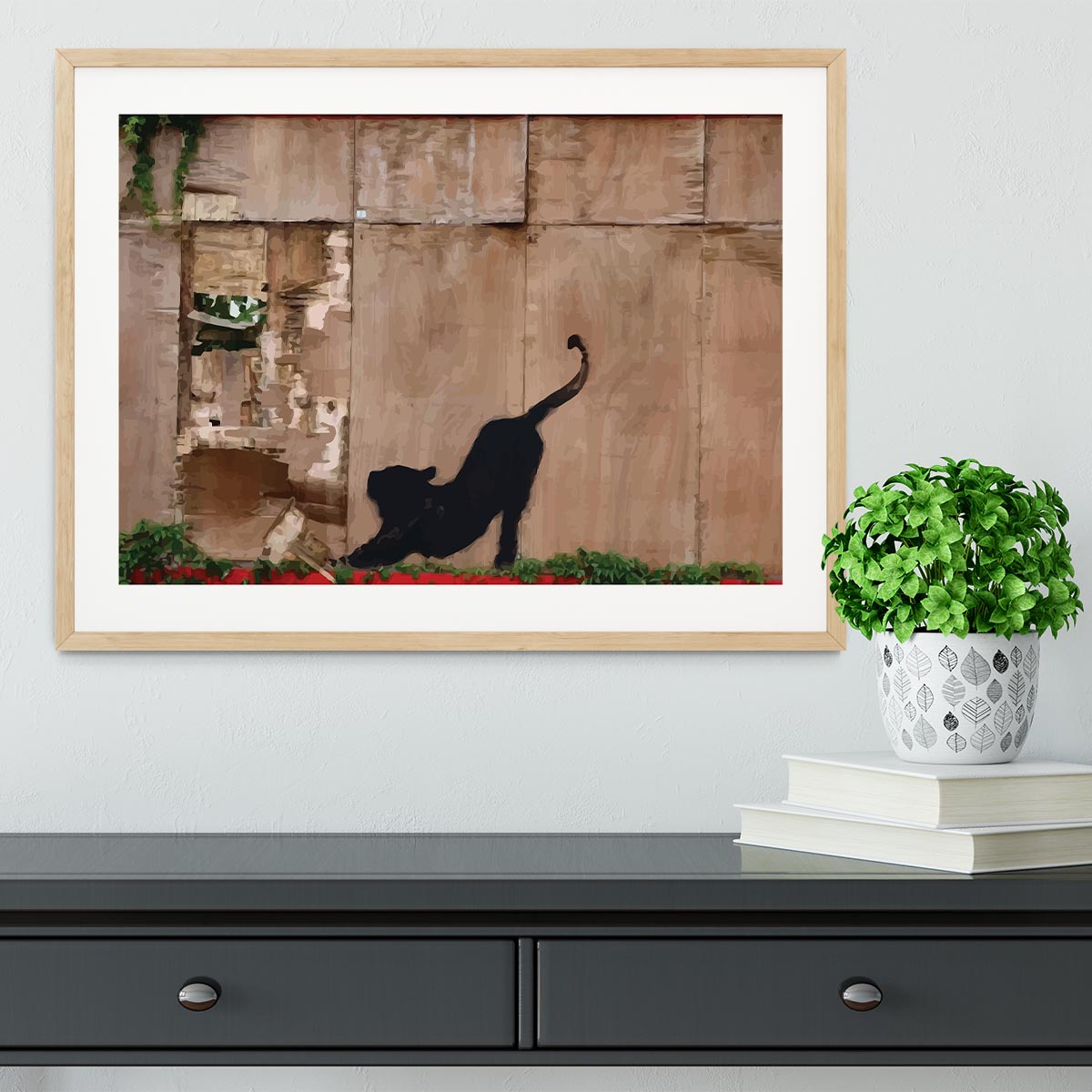 Banksy Stretching Cat Framed Print - Canvas Art Rocks - 3