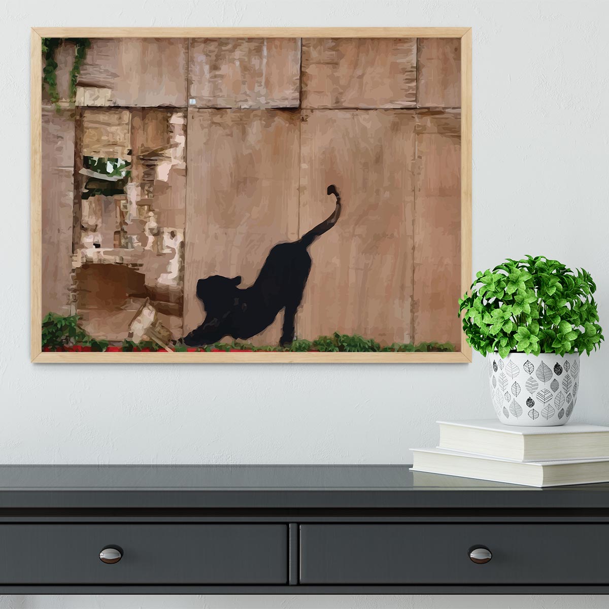 Banksy Stretching Cat Framed Print - Canvas Art Rocks - 4