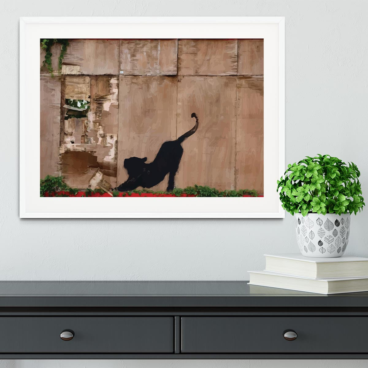 Banksy Stretching Cat Framed Print - Canvas Art Rocks - 5