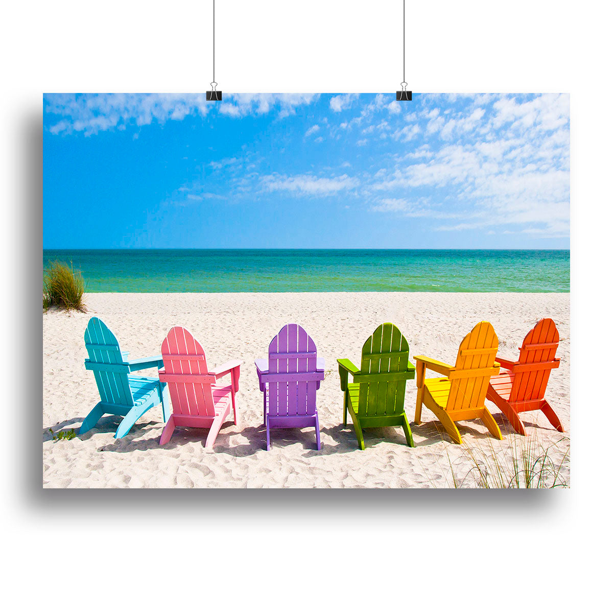 Beach Chairs on a Sun Beach Poster - Unframed