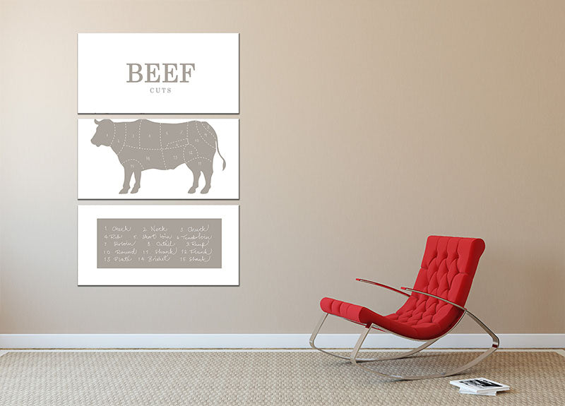 Beef Cuts 3 Split Panel Canvas Print - Canvas Art Rocks - 2