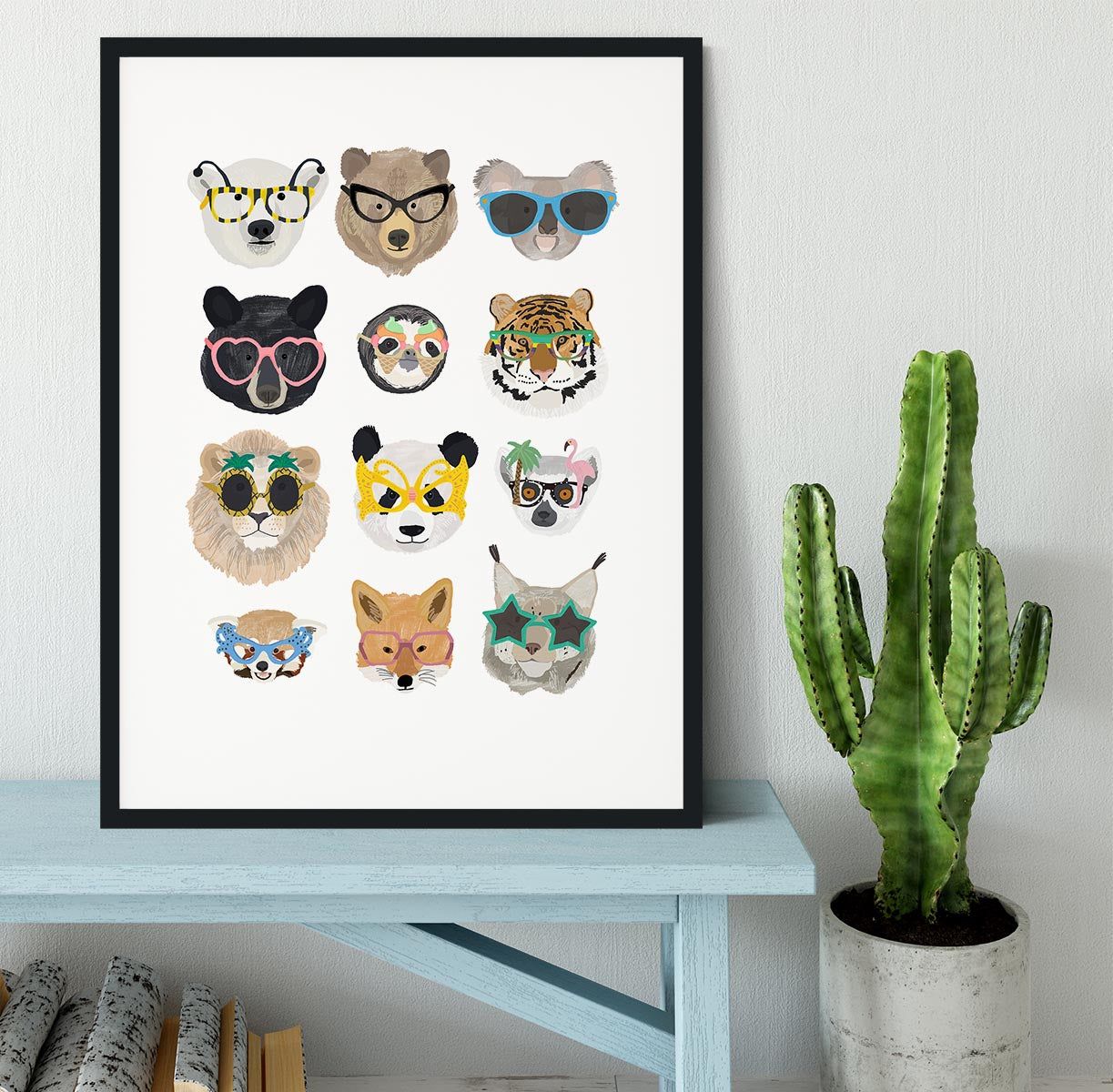 Big Cats in glasses print Framed Print - 1x - 1