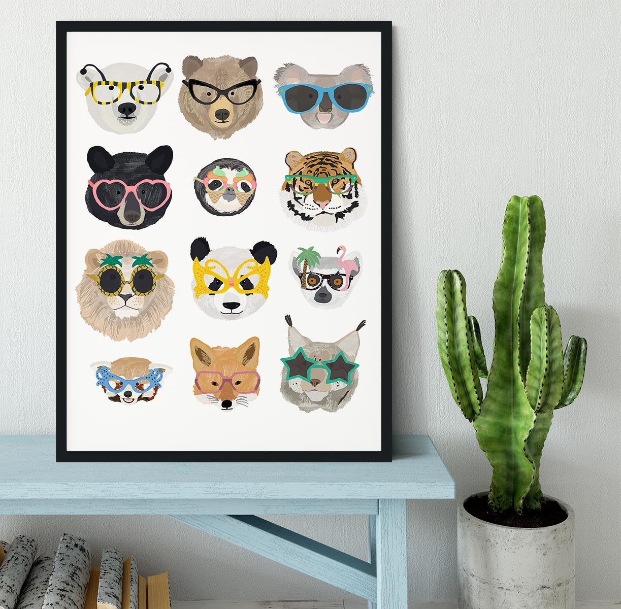 Big Cats in glasses print Framed Print - 1x - 2