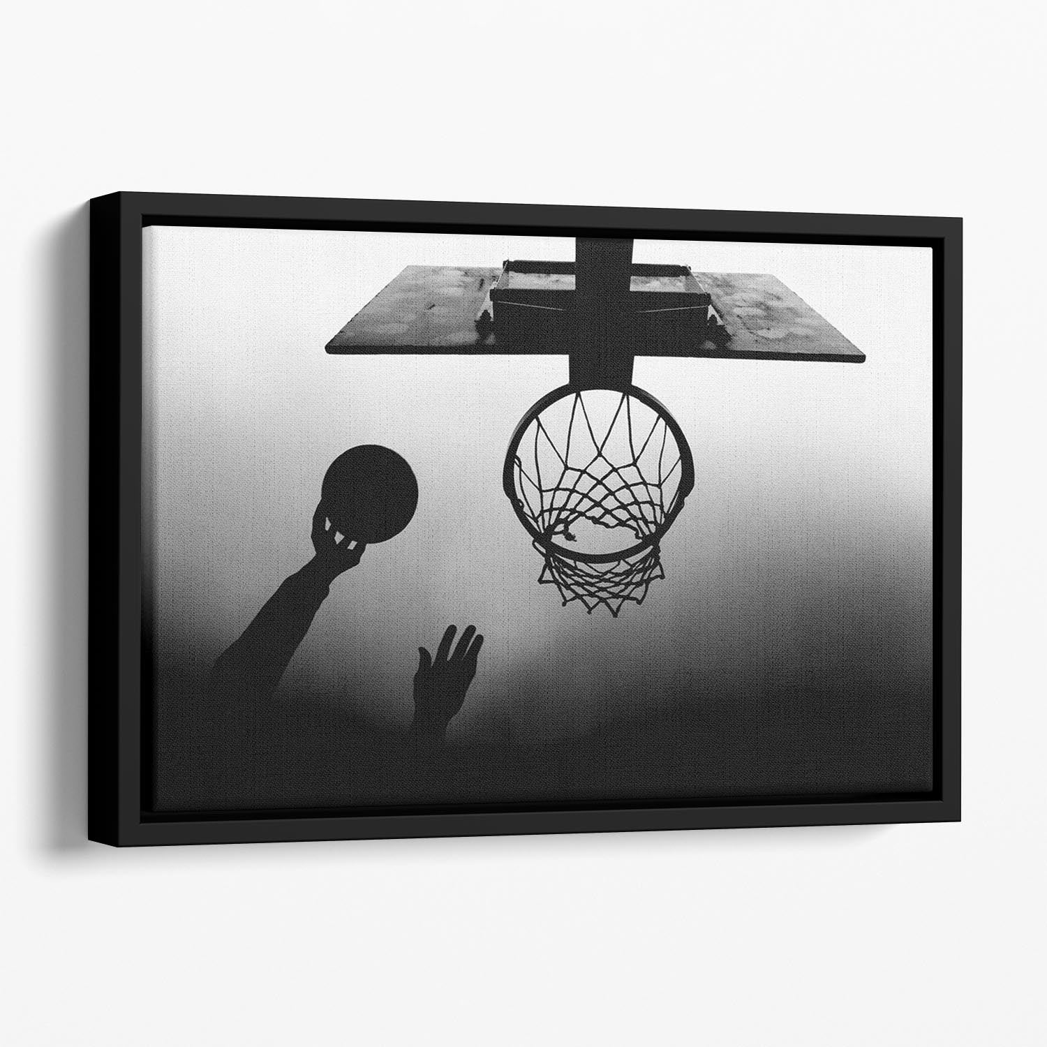 Black And White Basketball Hoop Floating Framed Canvas - 1x - 1