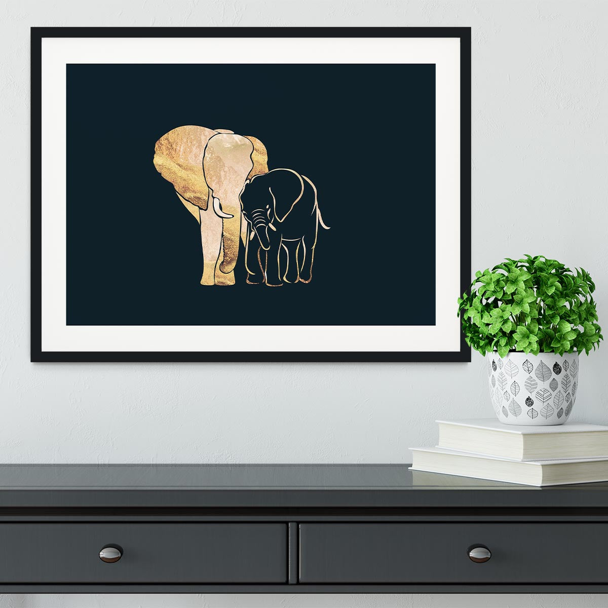 Black Gold Elephants 1 Framed Print - 1x - 1