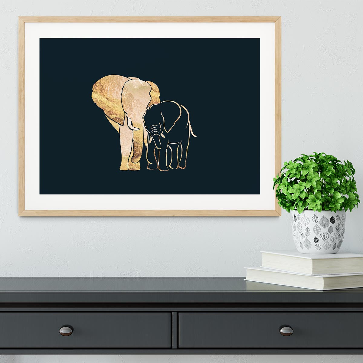 Black Gold Elephants 1 Framed Print - 1x - 3