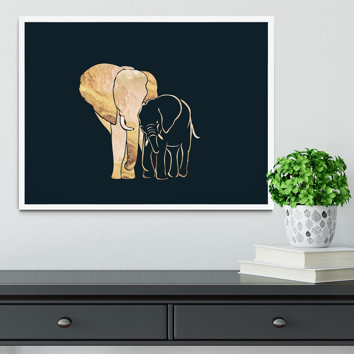 Black Gold Elephants 1 Framed Print - 1x -6