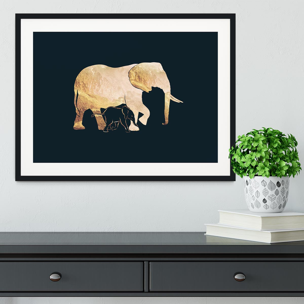 Black gold elephants 2 Framed Print - 1x - 1