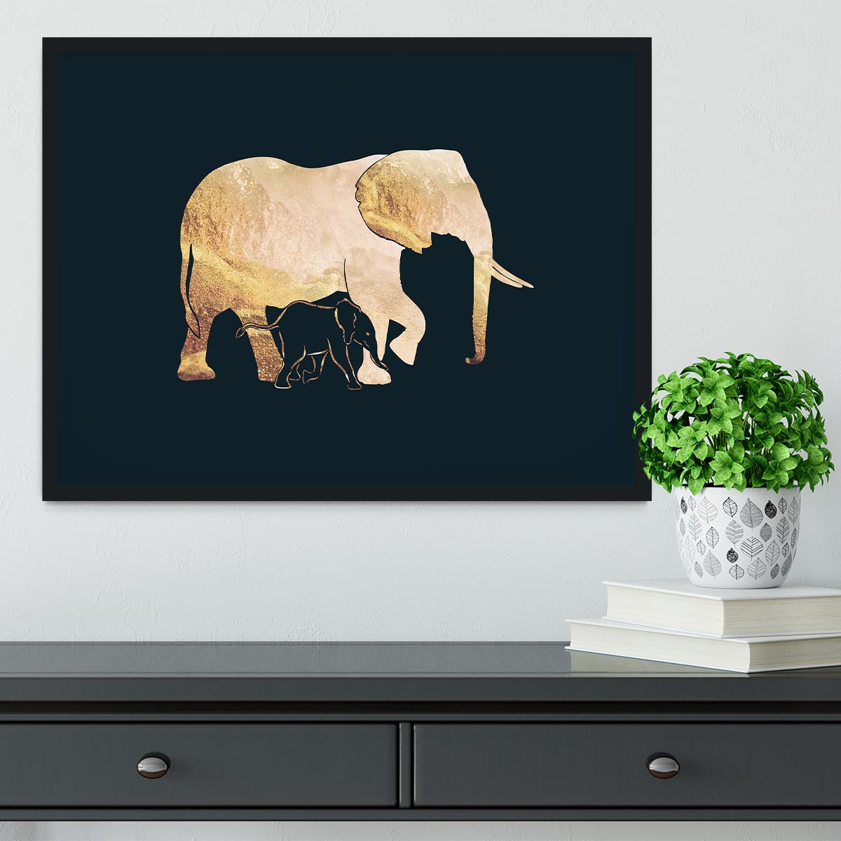 Black gold elephants 2 Framed Print - 1x - 2