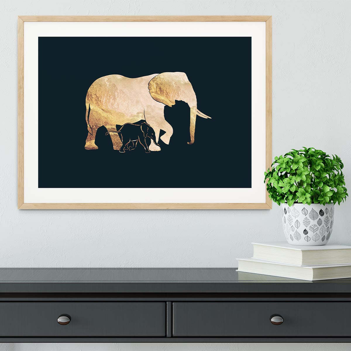 Black gold elephants 2 Framed Print - 1x - 3