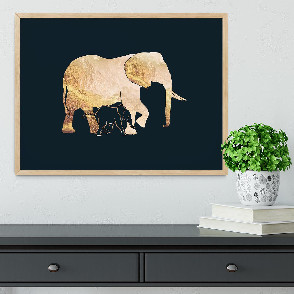 Black gold elephants 2 Framed Print - 1x - 4