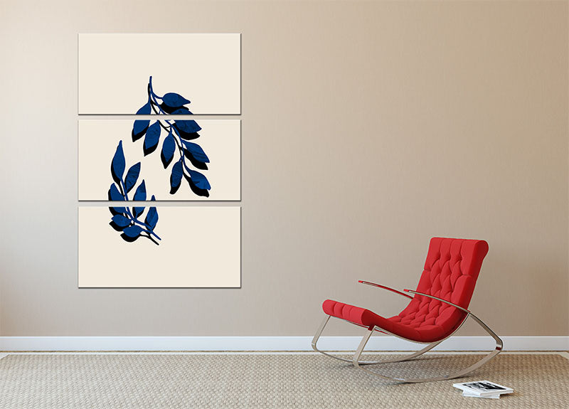 Blue Twig Brush 3 Split Panel Canvas Print - 1x - 2