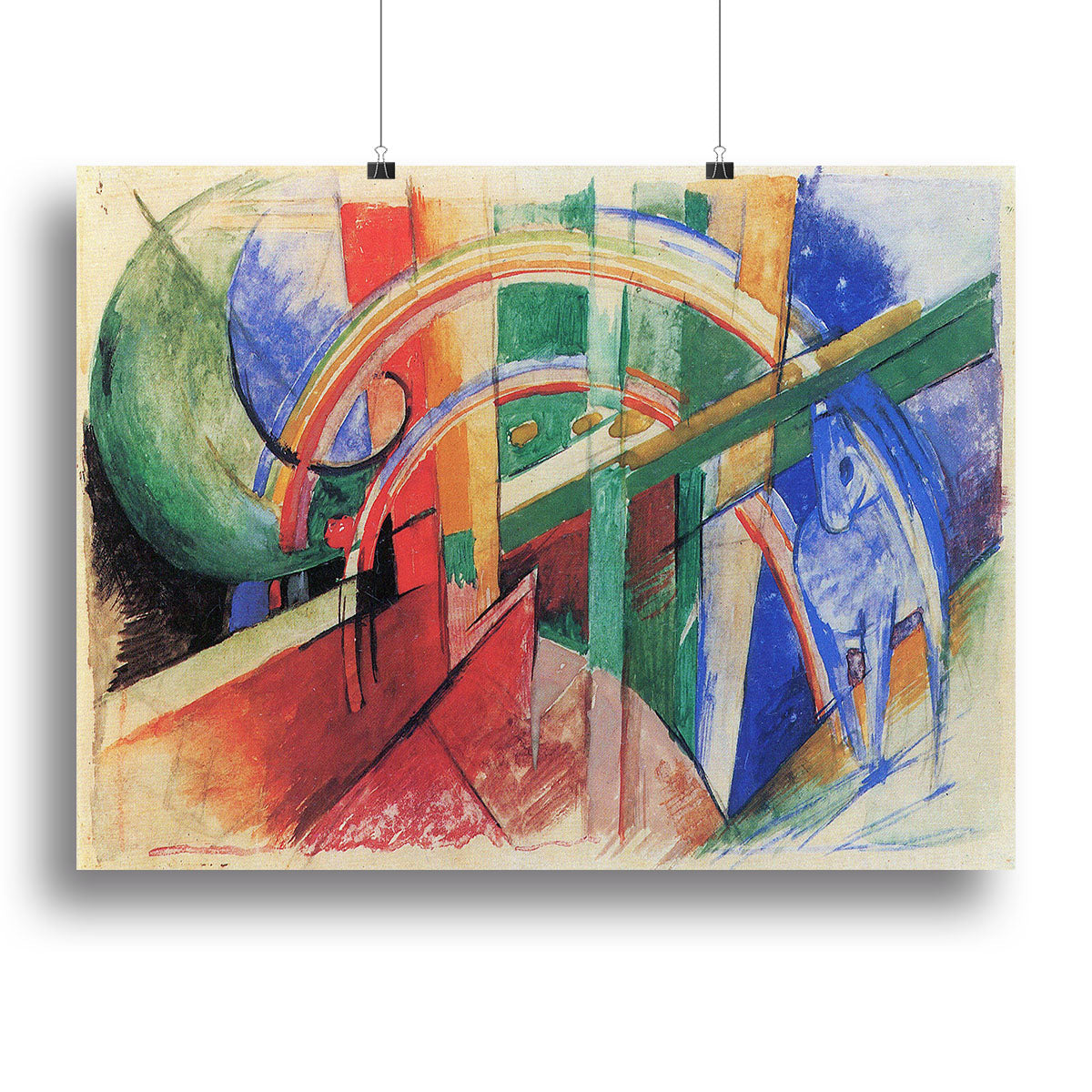 Blue horse with rainbow by Franz Marc Poster - Unframed
