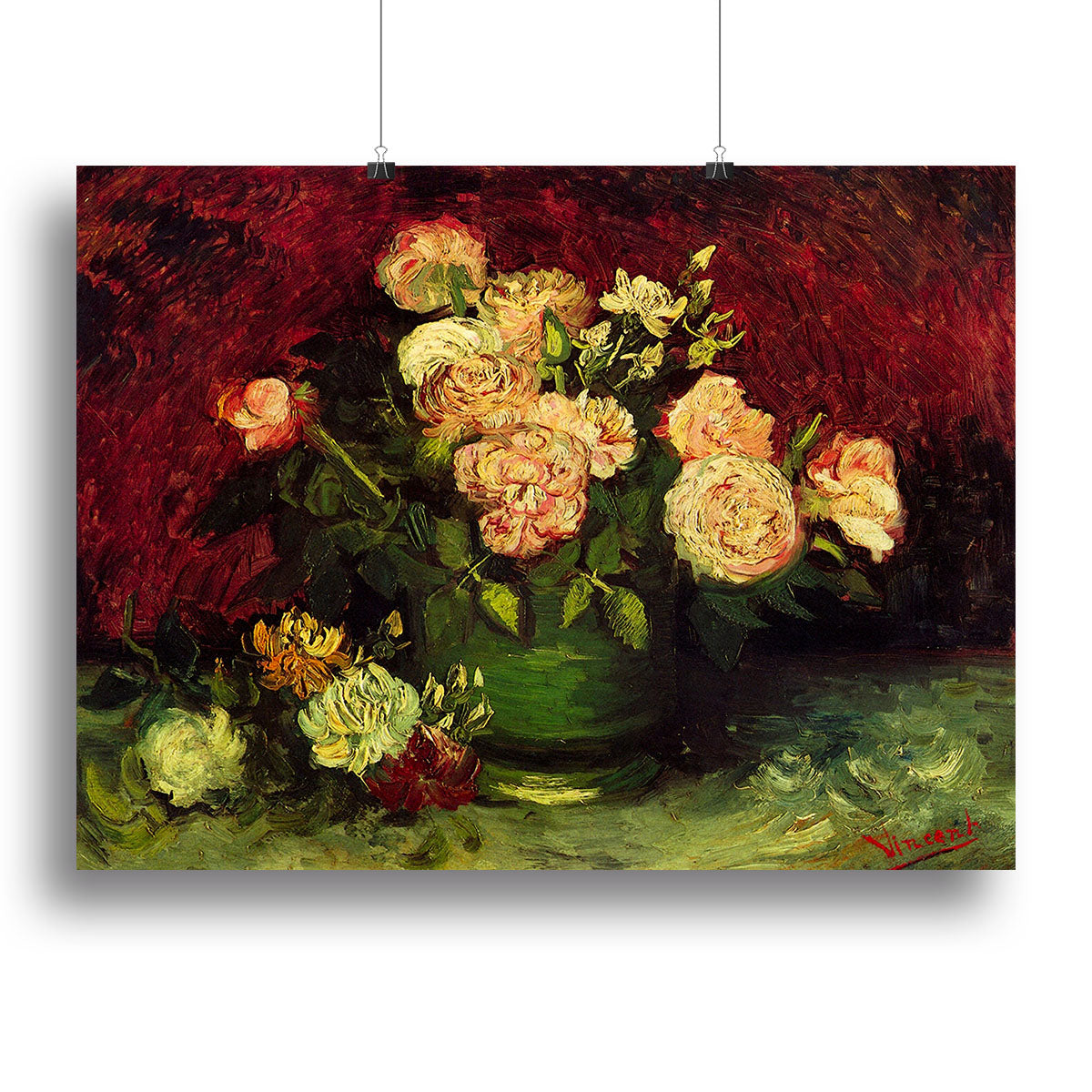 Bowl with Peonies and Roses by Van Gogh Poster - Unframed