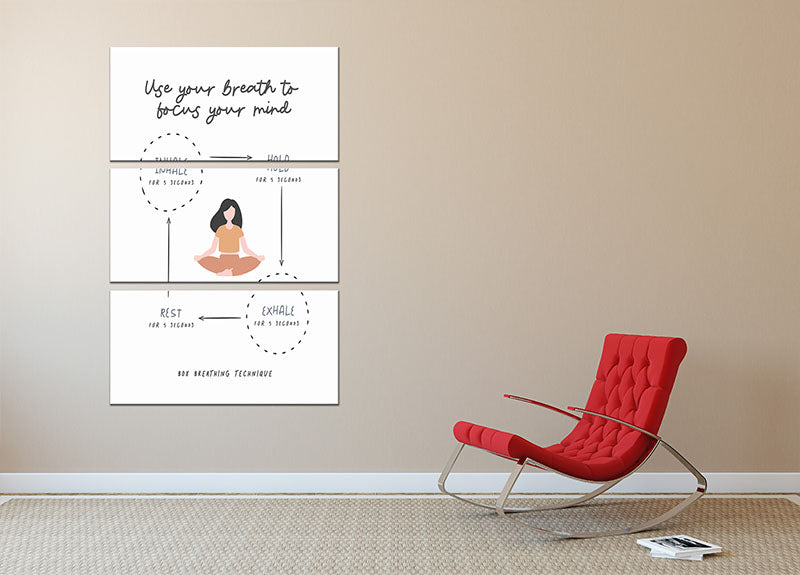 Box Breathe Yoga 3 Split Panel Canvas Print - Canvas Art Rocks - 2