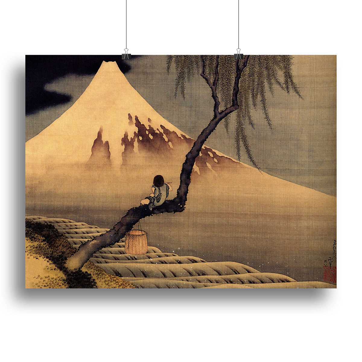 Boy in front of Fujiama by Hokusai Poster - Unframed