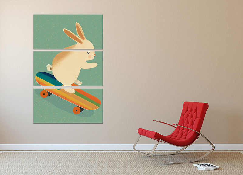 Bunny On Skateboard 3 Split Panel Canvas Print - 1x - 2