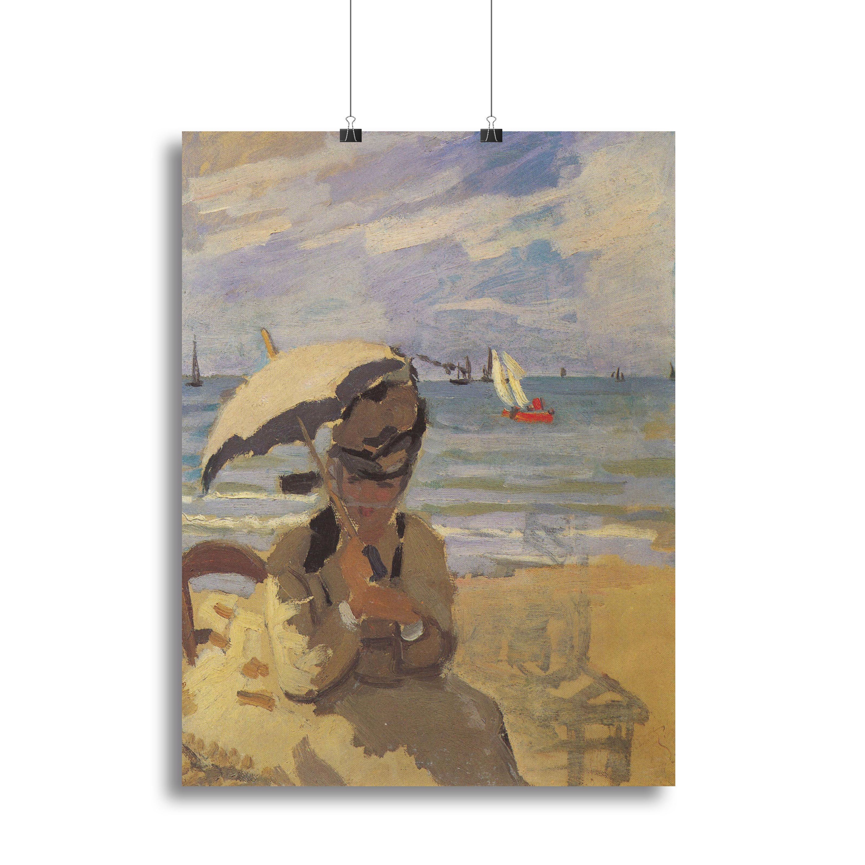 Camille Monet on the beach at Trouville by Monet Poster - Unframed