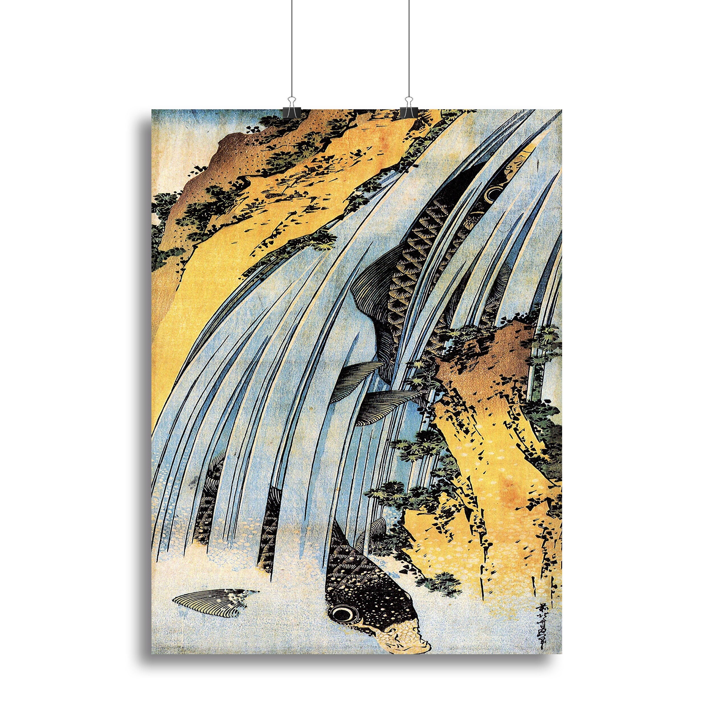 Carps ascending waterfall by Hokusai Poster - Unframed