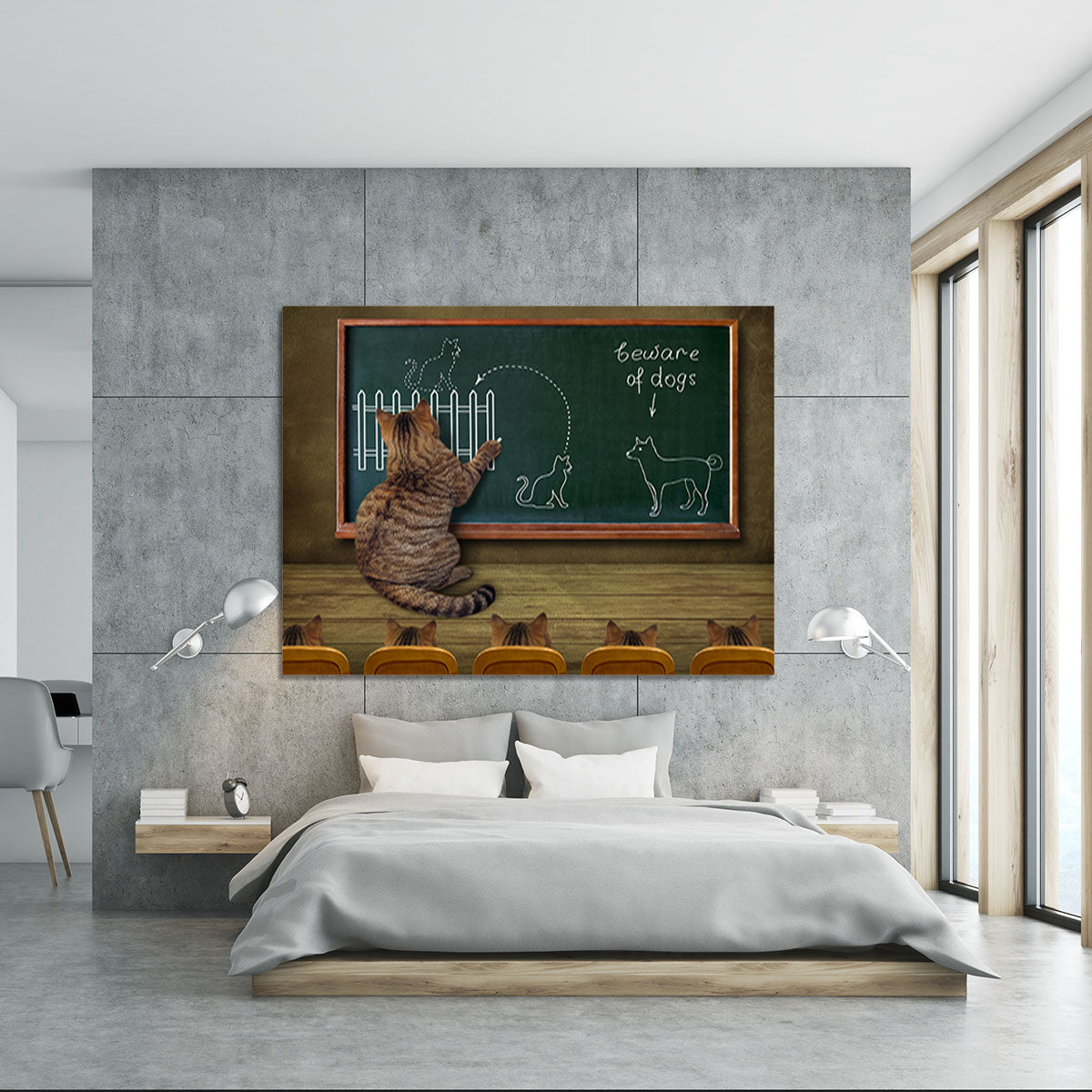 Cat teacher and his pupils Canvas Print or Poster - 1x - 5